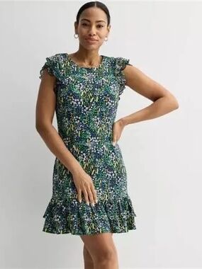 Women's Harper Rose Flutter Sleeve Ruffle Mini Dress Navy Print Size 16